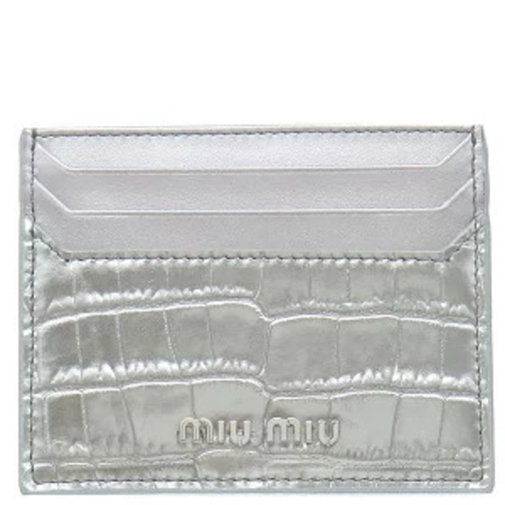 Miu Miu Card Case Wallet Embossed Leather Chromo